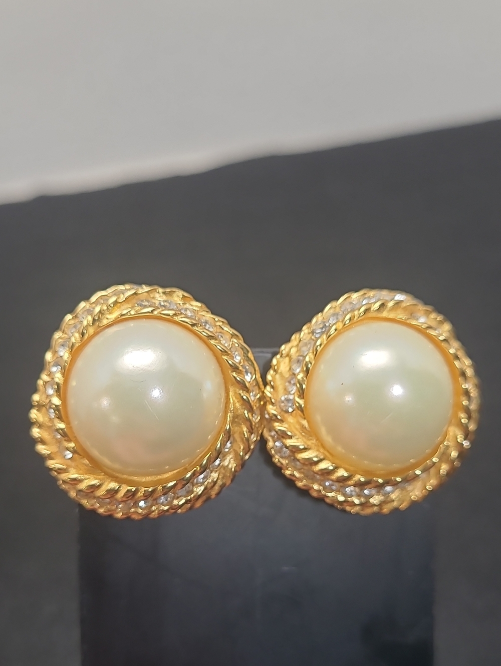 Alfred Sung Gold-Tone Pearl Button Earrings